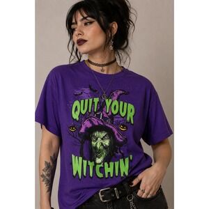Happy Halloween Quit Your Witchin Tee Spooky Goth Grunge Purple Cotton XL